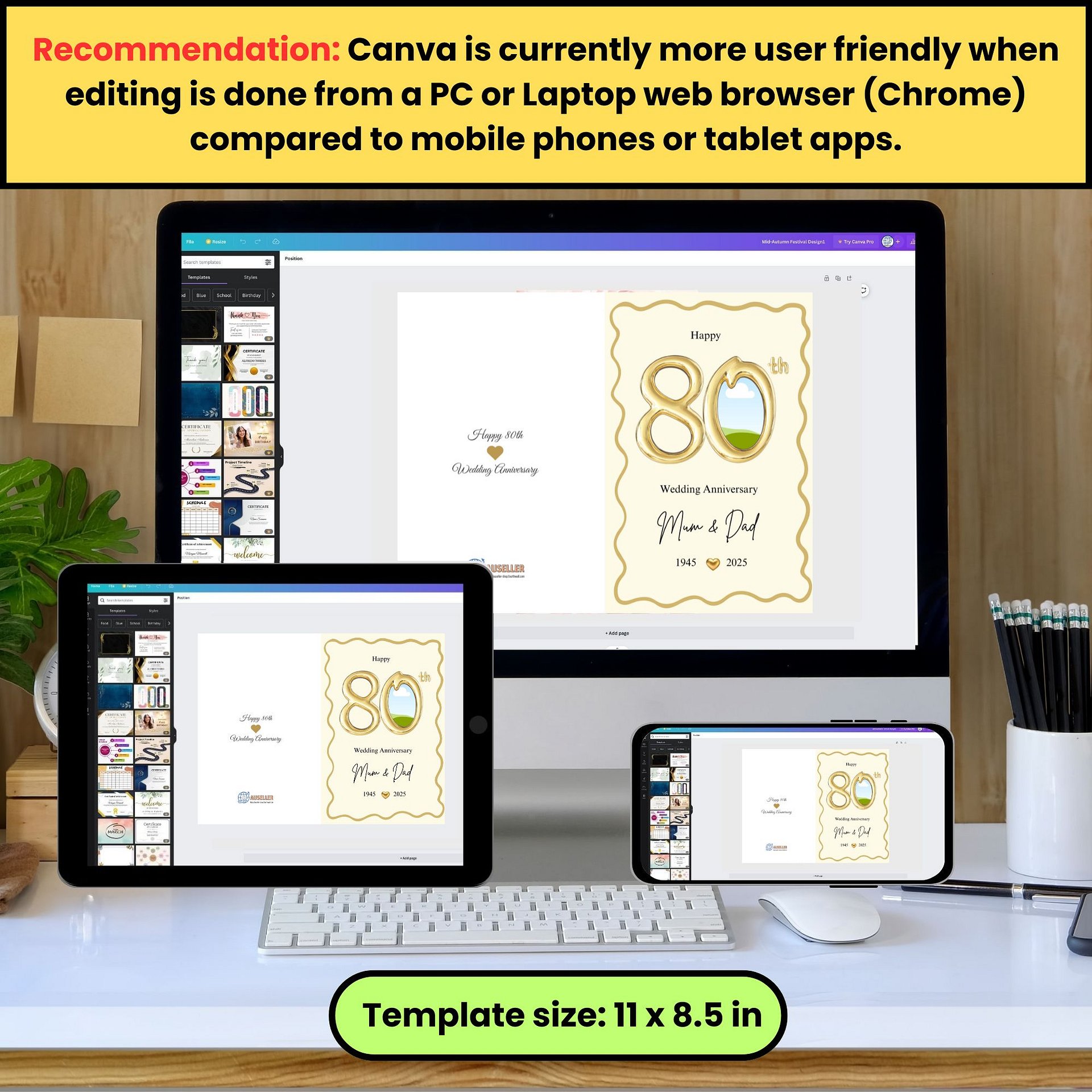Gold Balloon-style 80th Year Wedding Anniversary Photo Card Template product image (5)