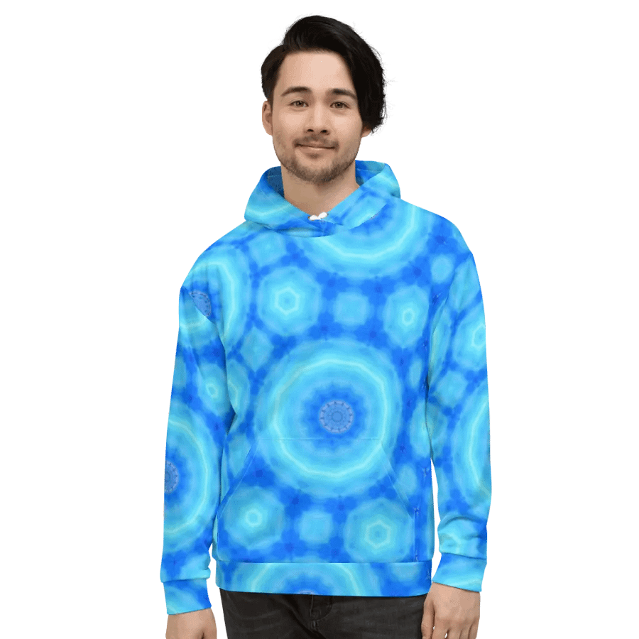 Abstract Circular Pattern in Blues Unisex All Over Print Hoodie product image (2)