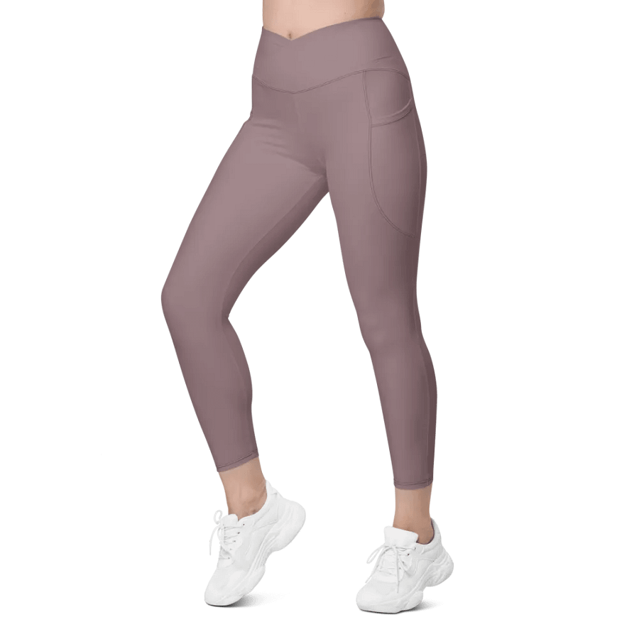 Plain Cool Purplish Brown Soft Summer Women's High Waisted Premium Crossover Leggings with Pockets by Treasure Pie product image (6)