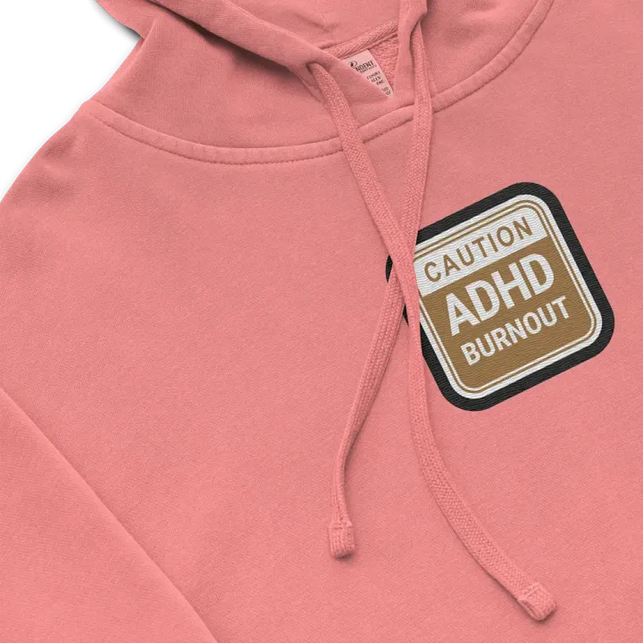CAUTION: ADHD BURNOUT embroidered pigment hoodie (brown bubble design 2) product image (1)