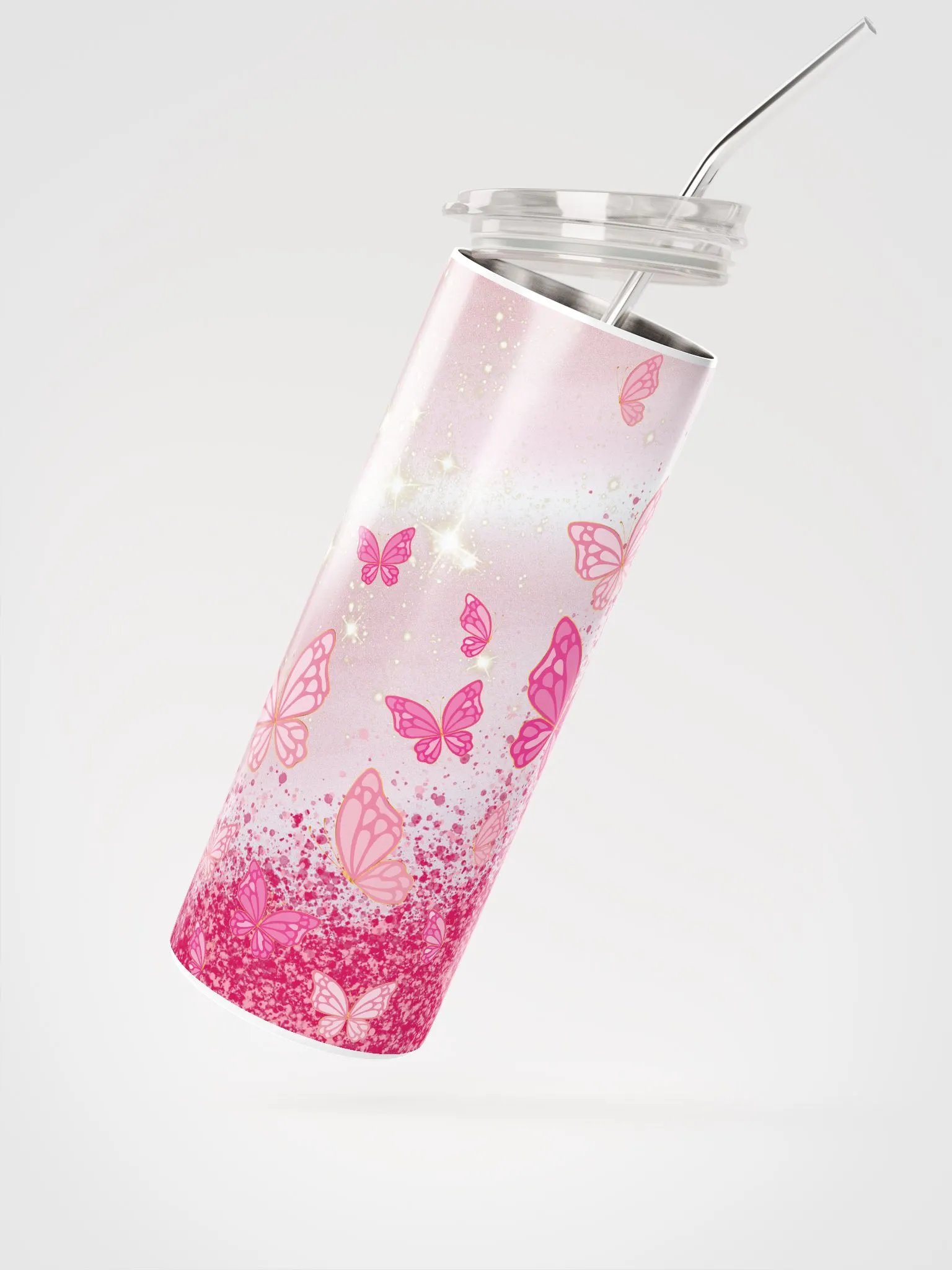 Flutter in Style with our Pink Butterfly Stainless Steel Tumbler! 🦋 product image (2)