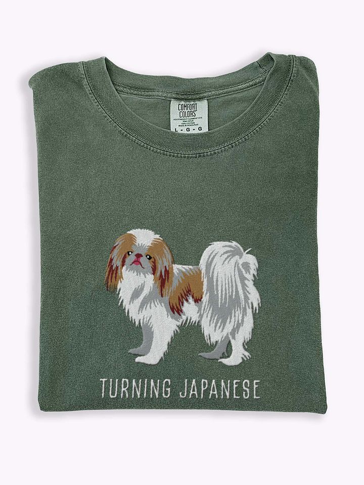 Turning Japanese T-Shirt(Embroidered) of a Japanese Chin(Brown) product image (1)