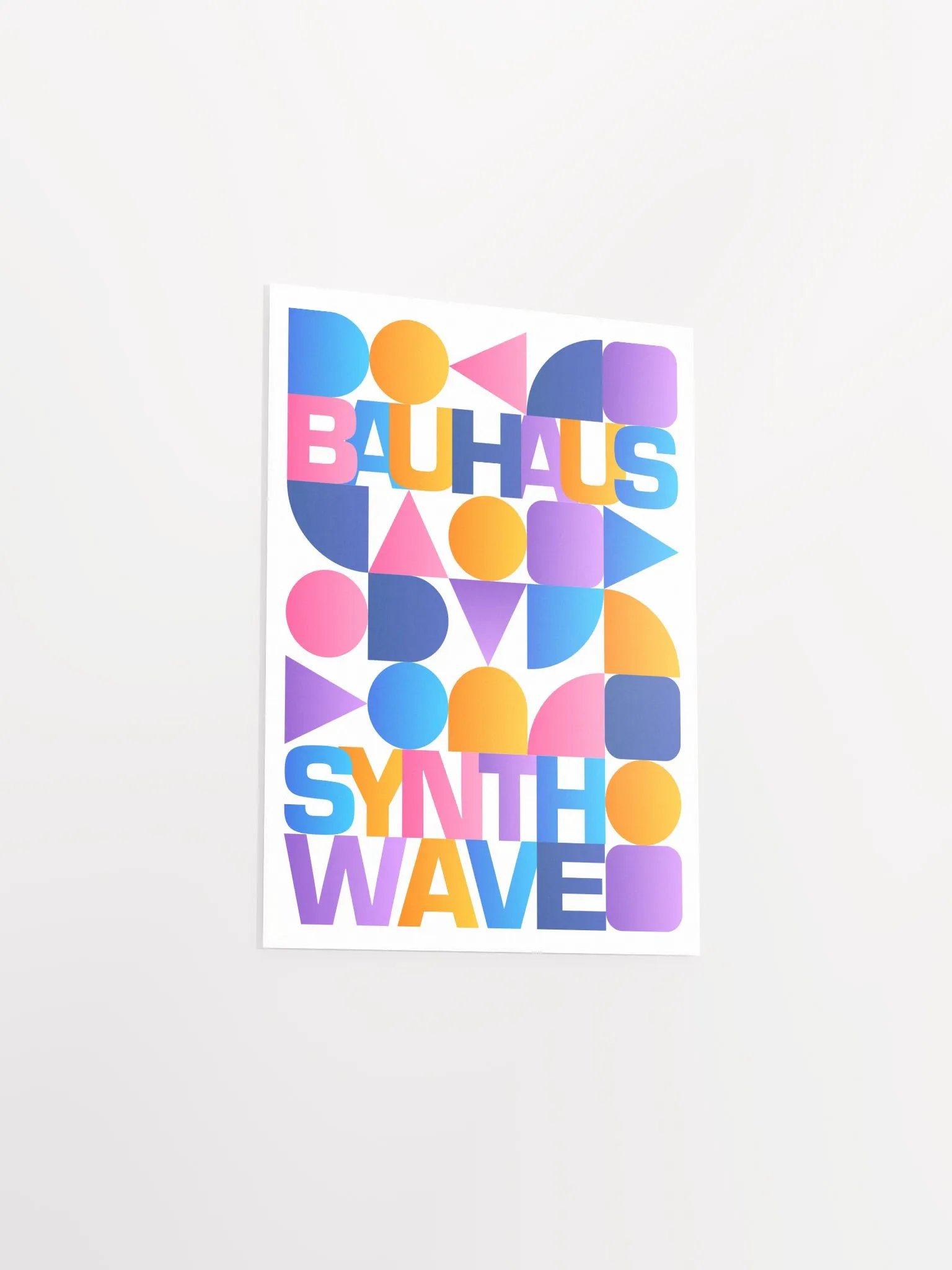 Synthwave Bauhaus Rainbow poster #1 (pink-blue-yellow) — abstract poster product image (8)