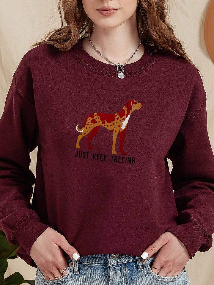 Just Keep Treeing Sweatshirt (Embroidered) of a Catahoula Leopard Dog(Red Leopard) product image (2)