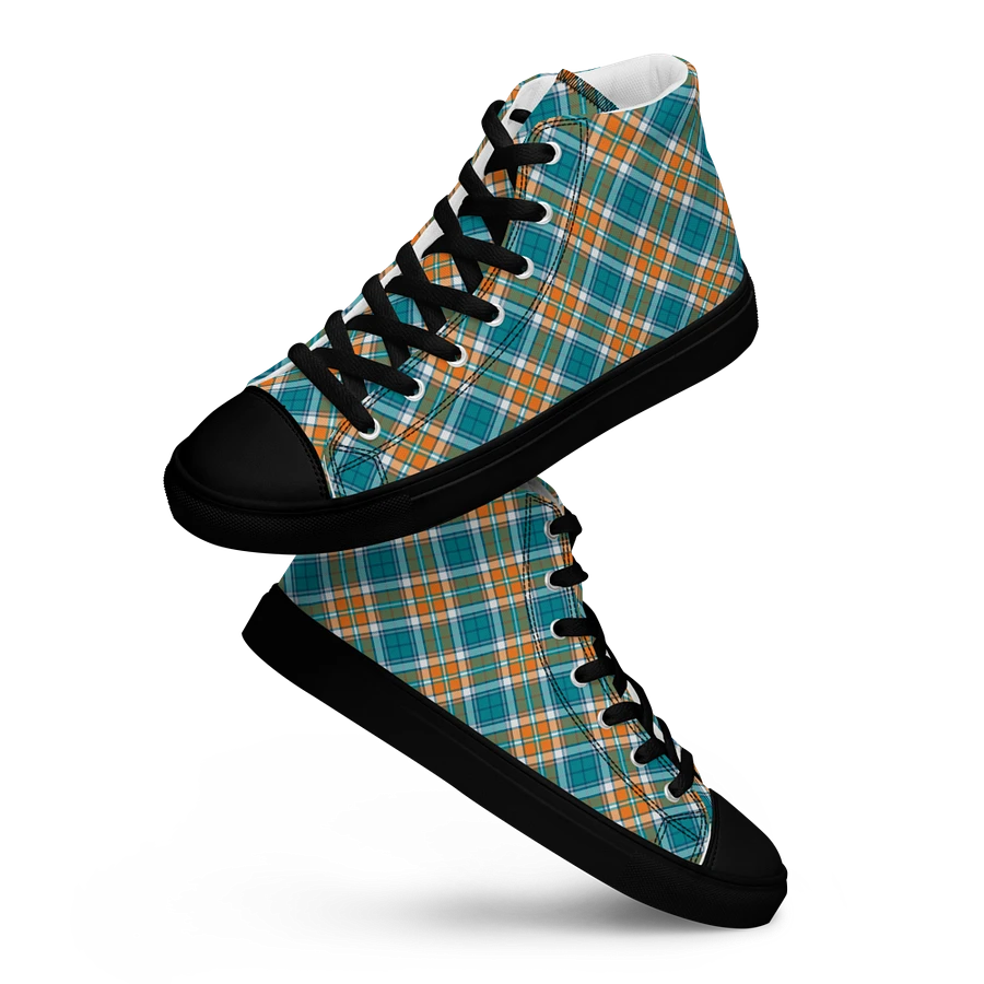 Turquoise and Orange Sporty Plaid Men's High Top Shoes product image (13)