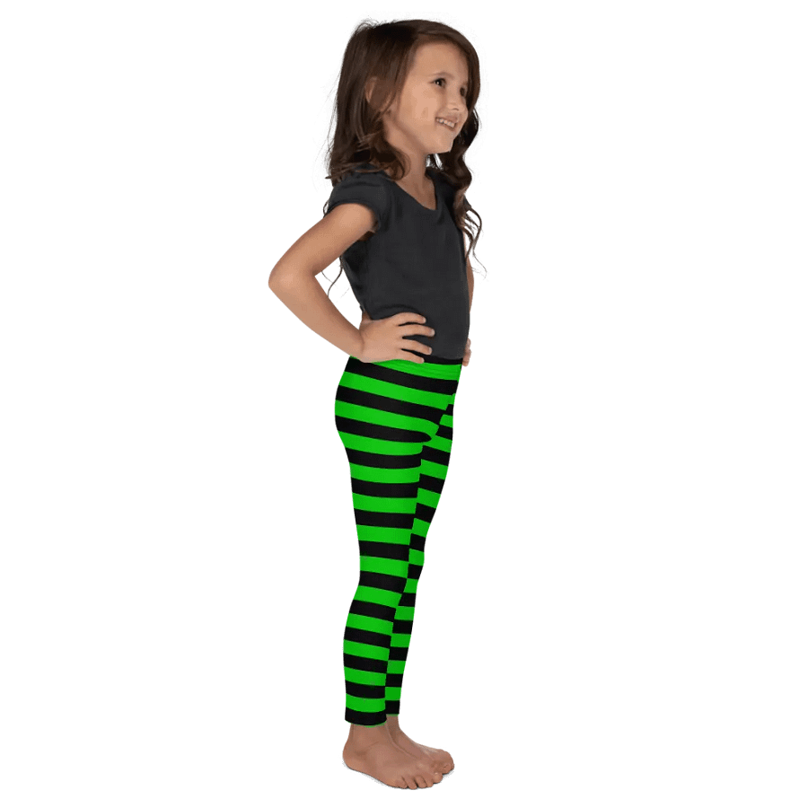 Striped Black and Green Kids Leggings product image (6)