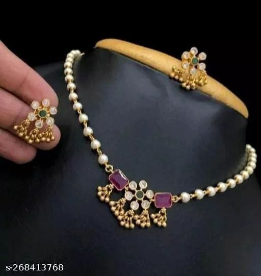 Cz Pearl Neckless Earring Set Jewelry For Women and Girls Indian Bollywood product image (1)