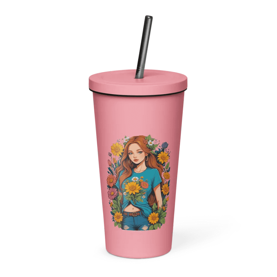 Bloomcore Flower Girl 20 oz Tumbler Cup - Pink - Insulated Tumbler with a Straw - v1 product image (1)