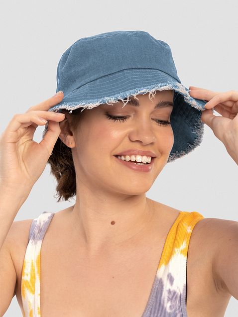 Photo showing Capstone Distressed Denim Bucket Hat