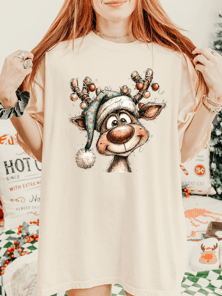 Tangled In Lights Reindeer | Cute Vintage Christmas Tee product image (1)