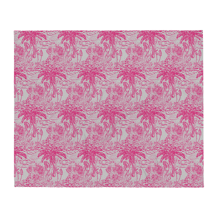 Flamingo Fancy Toile Throw Blanket | Hot Pink on Grey Tropical Toile with Cheeky Flamingos | by Monique Faella Designs™ product image (1)