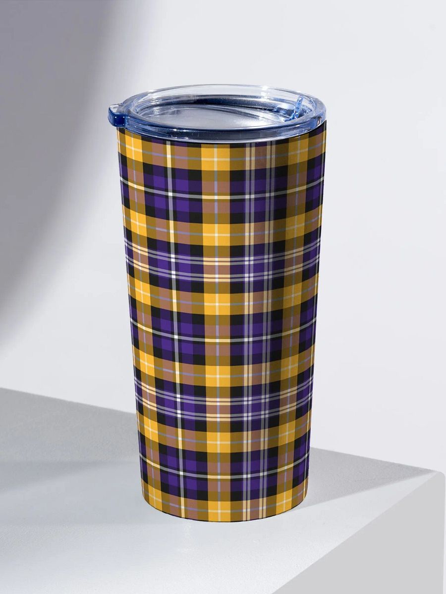 Purple and Yellow Gold Sporty Plaid Travel Tumbler product image (1)