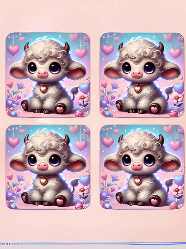 Highland Cow Valentine Coaster Sublimation Design – adorable baby cow with heart details, 300 DPI PNG, perfect for instant Valentine’s Day downloads. product image (1)