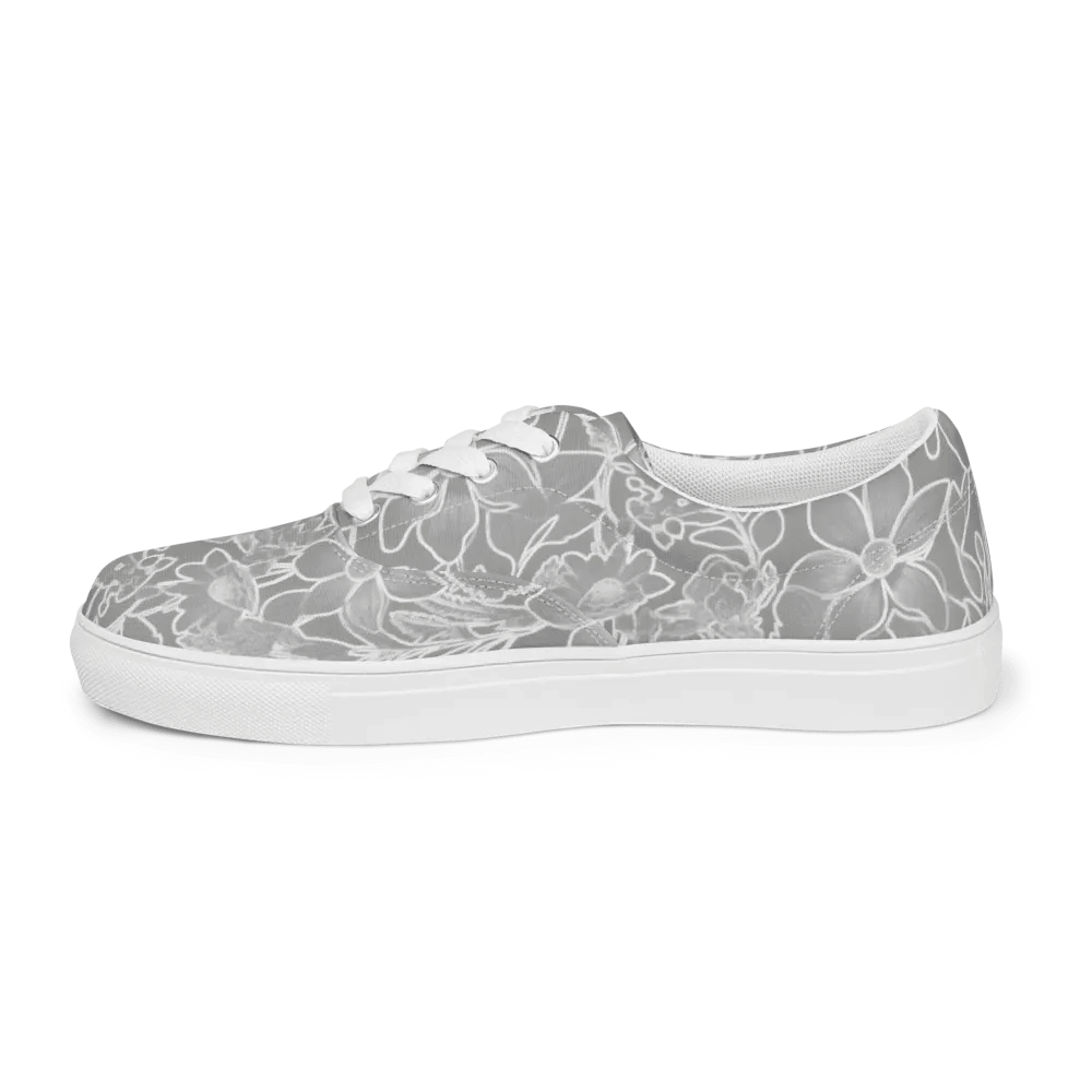 Line art Gray and White Floral/Women's Lace-Up Canvas Shoes by Allcolor product image (4)