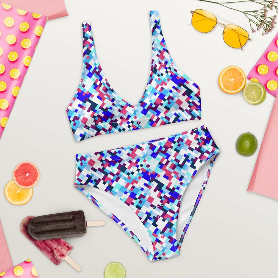 Colorful Mosaic Pattern Design High Waisted Bikini - v1 product image (10)