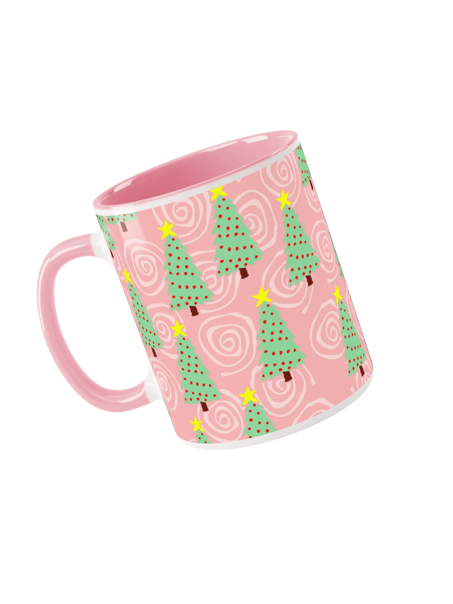 Green Christmas Trees on Pink Spirals Ceramic Mug product image (3)