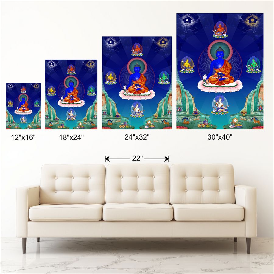 Medicine Buddha with Healing Dakinis thangka canvas print product image (11)