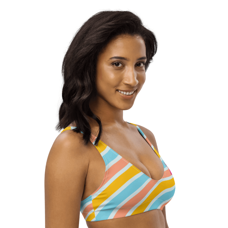 Women's | Recycled Padded Bikini Top | BOURNE to Cape Cod™ | Pink Logos on Bright Stripes product image (2)