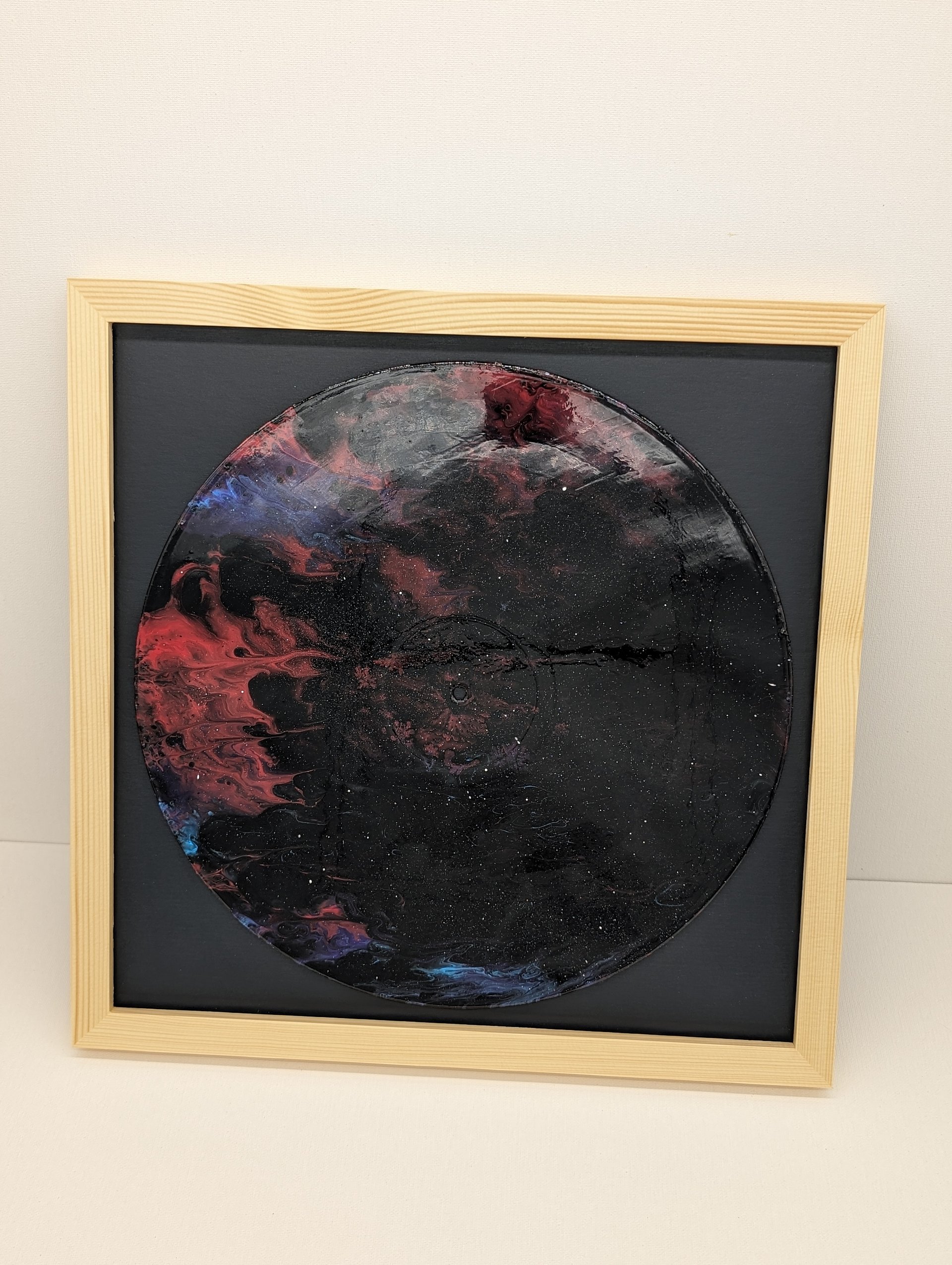 Framed Acrylic Pour Painting on Vinyl Record- Galaxy-inspired product image (1)