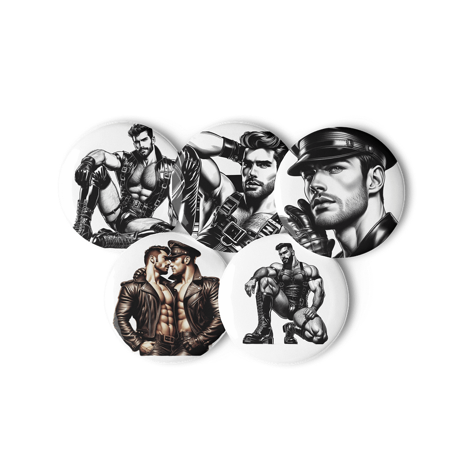 Heritage Gay Leather Heat 5 Button Pin Set – Tom of Finland Tribute Gay Pride Graphic Design Button Pins product image (2)