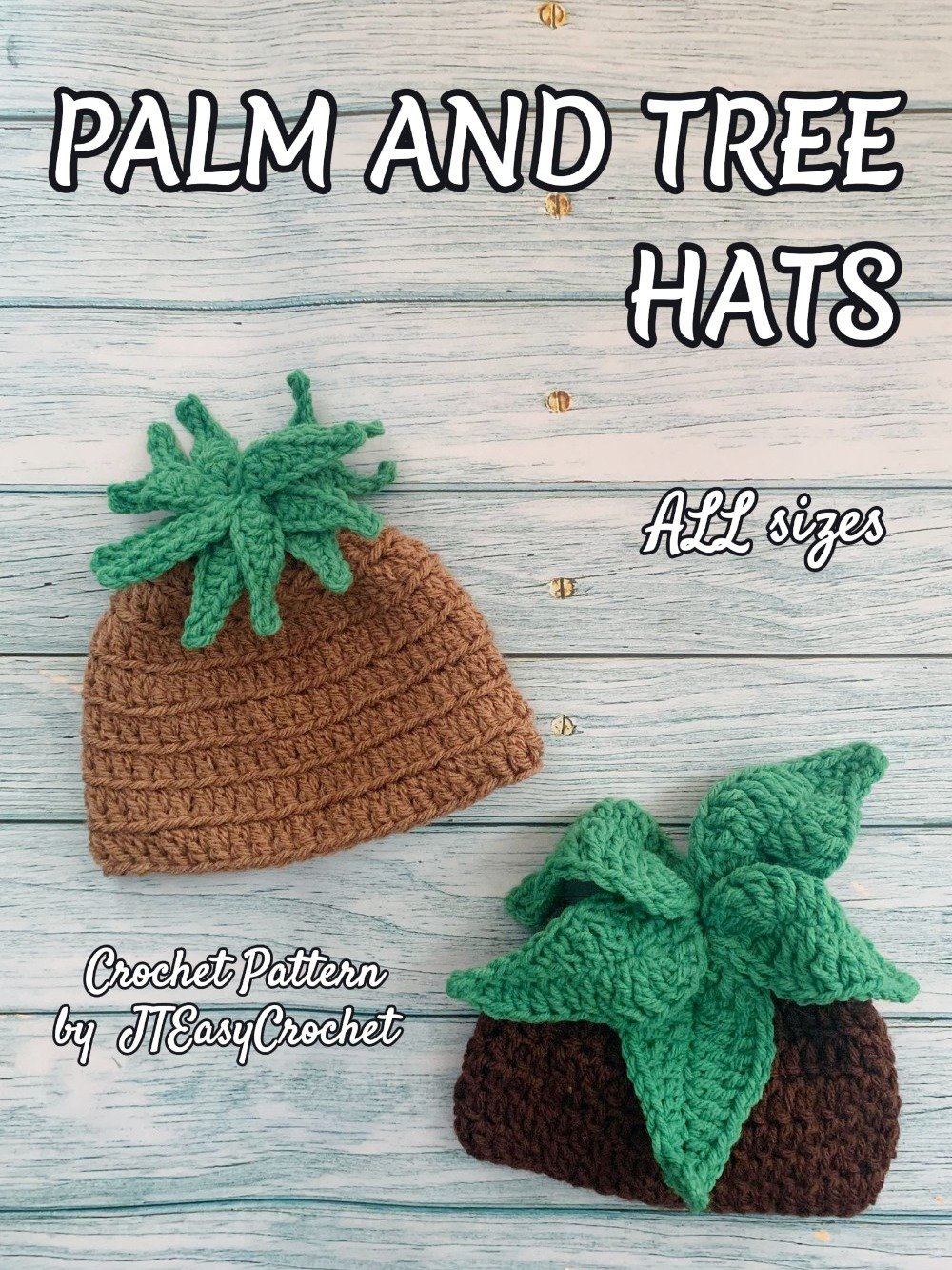 Plant Hat Crochet Patterns with Photos, 2 in 1 Tree and Palm Beanies With Leaves, PDF Instant Download product image (4)