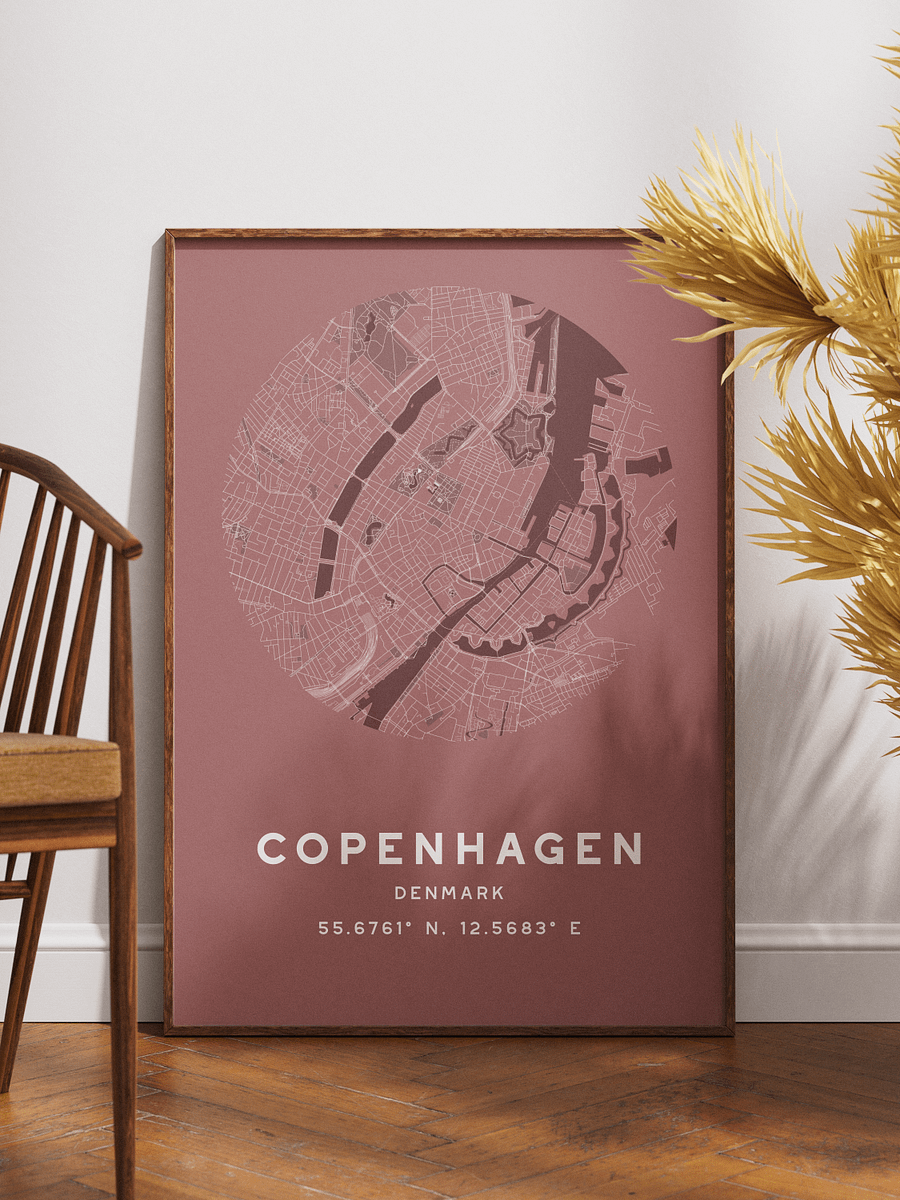 Copenhagen Street Map Poster – Red Minimalist Circular City Art product image (1)