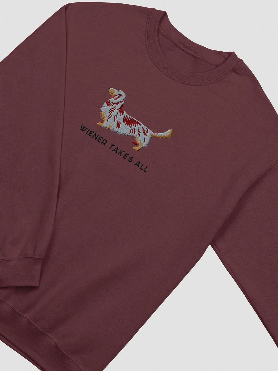 Wiener Takes All Sweatshirt (Embroidered) of a Longhaired Dachshund(Red Dapple) product image (3)