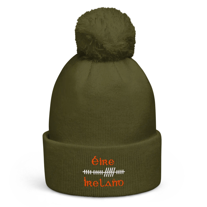 Ireland/Éire Orthodox Style Ogham, Green with white and orange, embroidered Pom-Pom Beanie product image (1)
