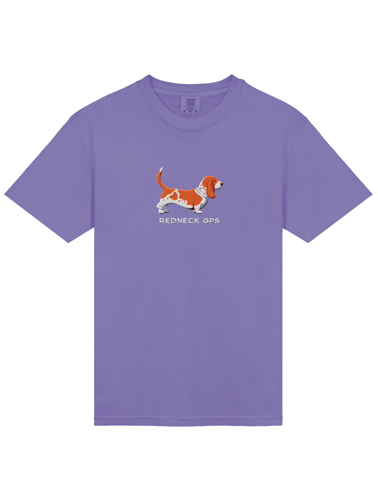 Redneck GPS T-Shirt(Embroidered) of a Basset Hound(Red & White) product image (53)