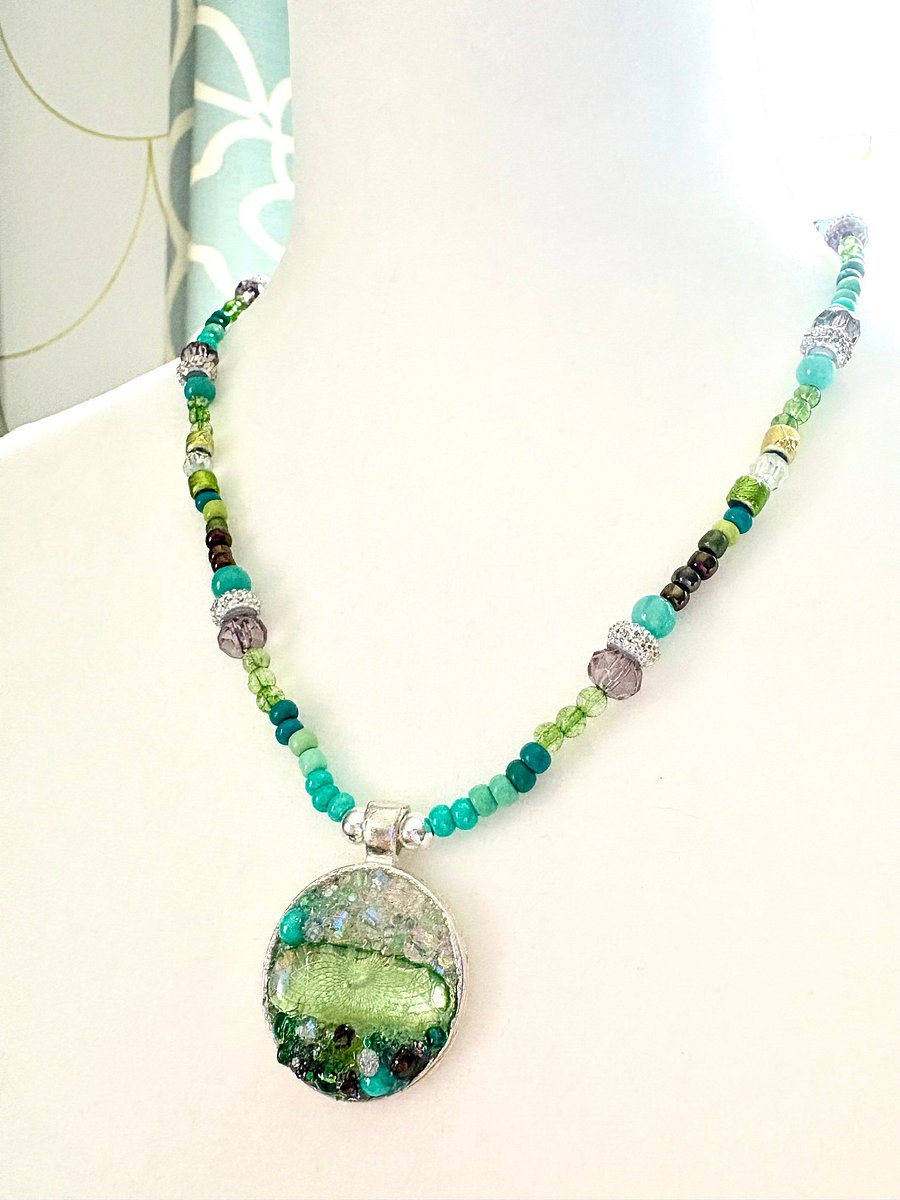 Horizon Sea Glass Pendant Necklace – Atlantic Ocean Green Handmade Bead & Sea Glass Art | Coastal Charm Jewelry by Monique Faella Designs™ | MFD-00216 product image (5)