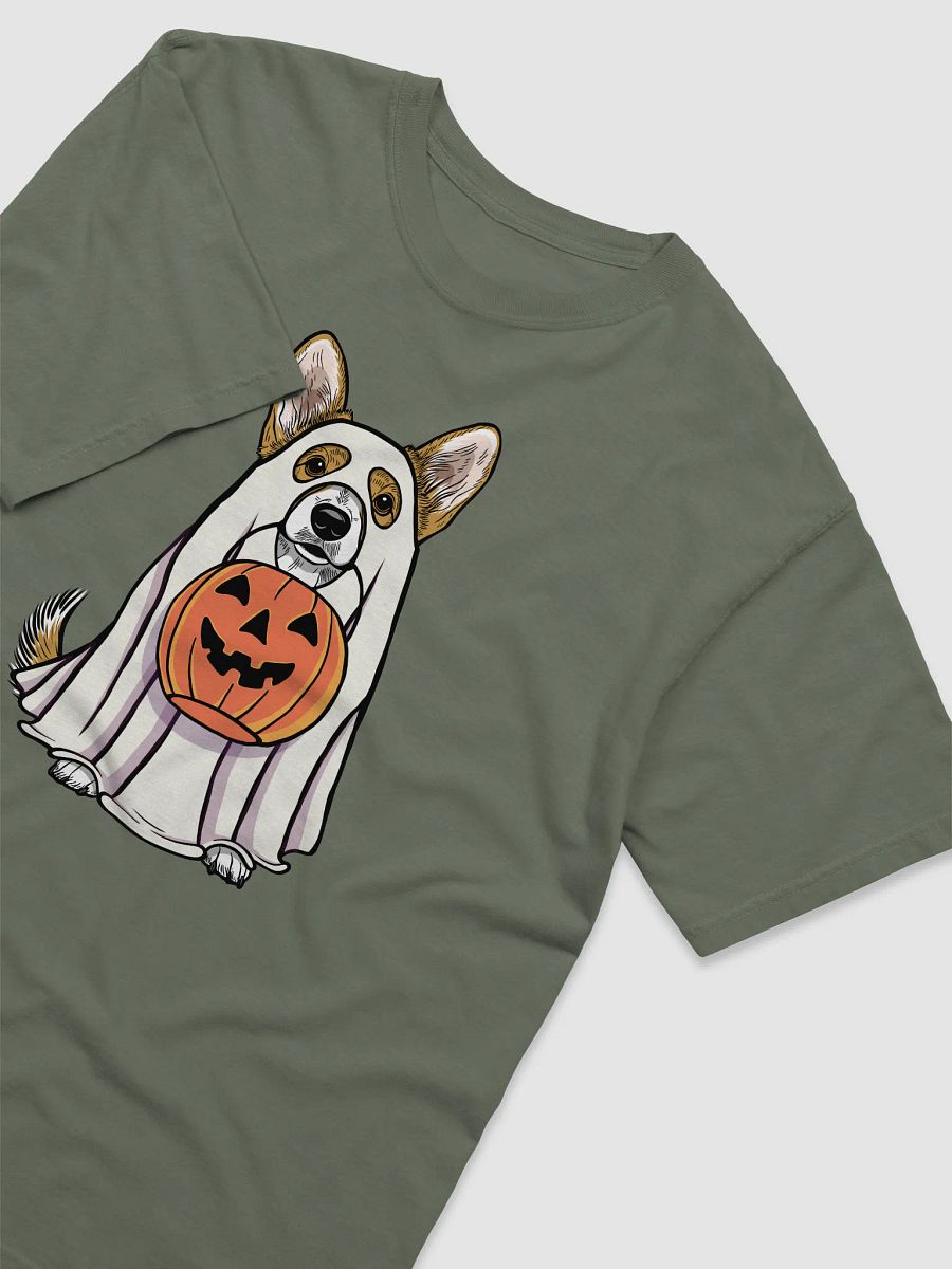 Funny Halloween Cardigan Welsh Corgi T-Shirt | Funny Corgi Wearing a Ghost Costume and Holding a Pumpkin Basket product image (14)