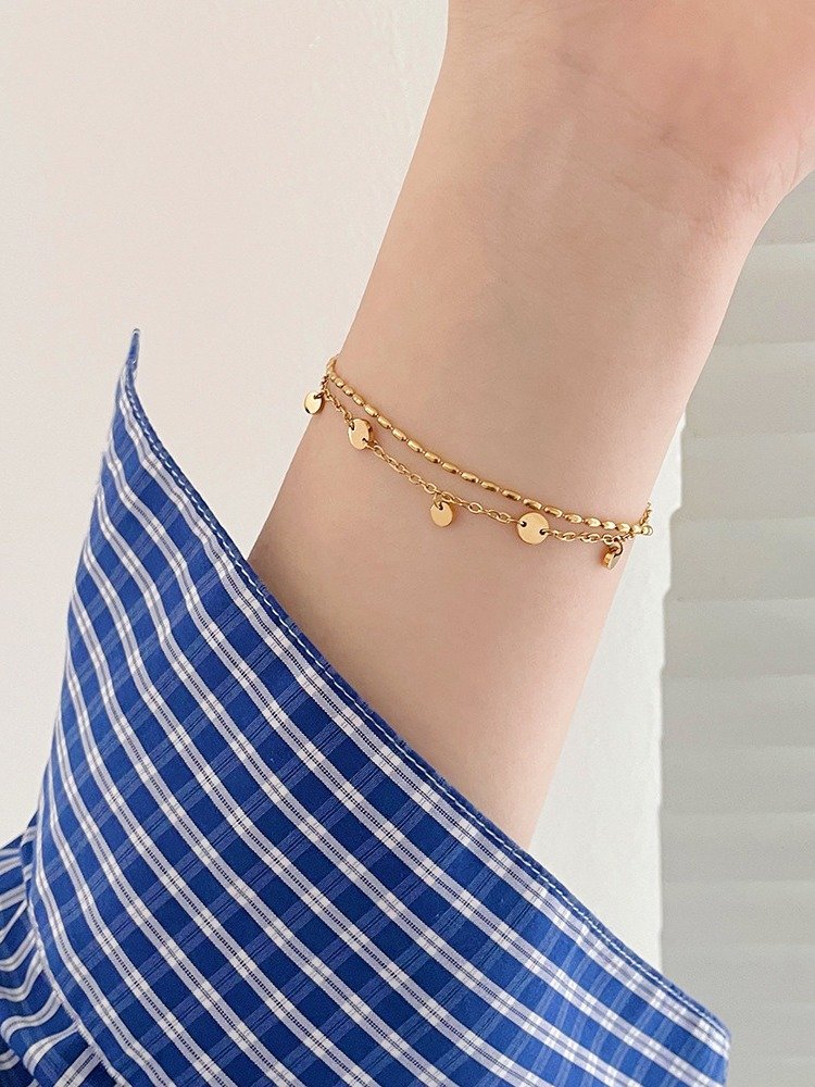 Round Sequin Double Layer Bracelet | 18K Gold Plated product image (9)