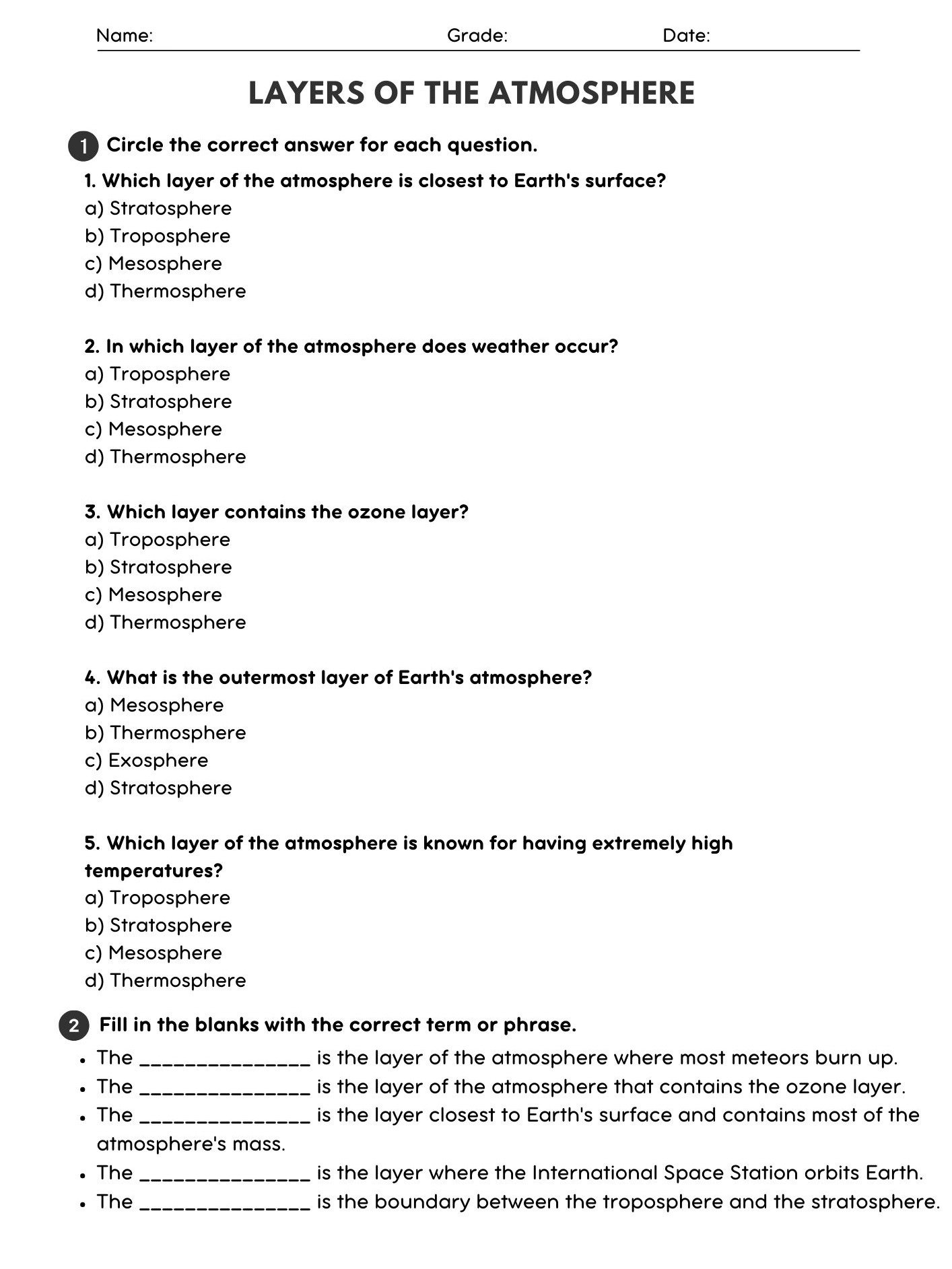 Layers of the Atmosphere Worksheet - Earth Science Activity product image (1)