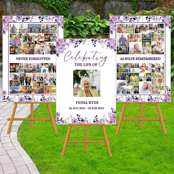 Purple Flowers Funeral Photo Collage Sign Set Canva Template product image (2)