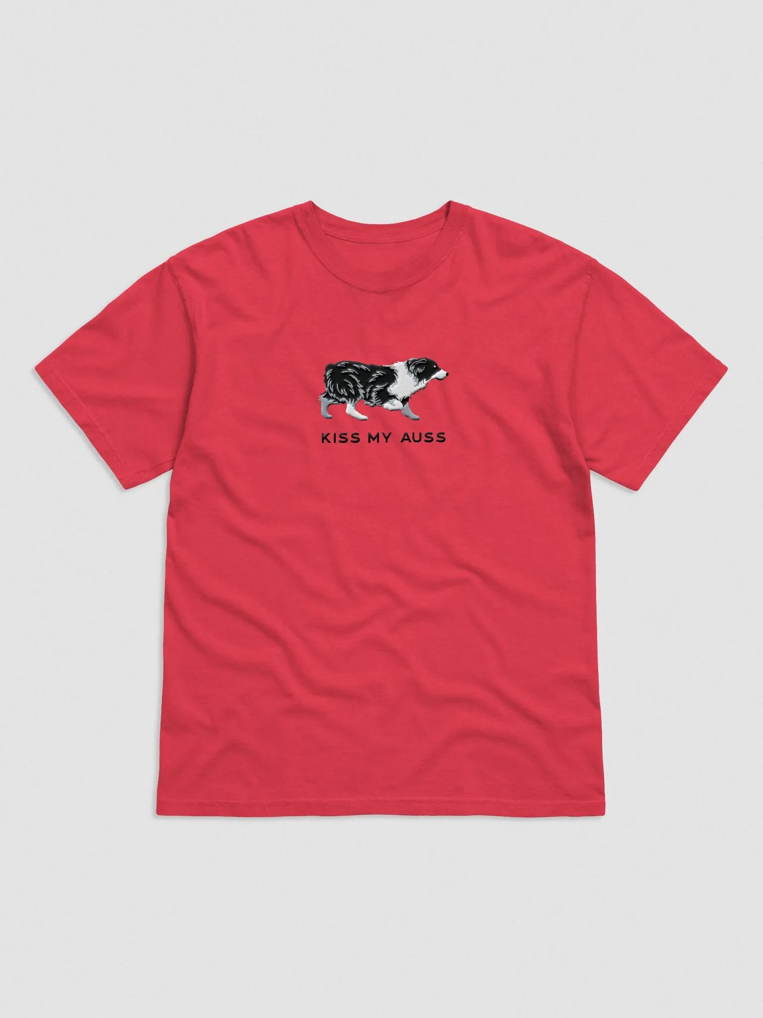 Kiss My Auss T-Shirt(Embroidered) of an Australian Shepherd(Black & White) product image (4)