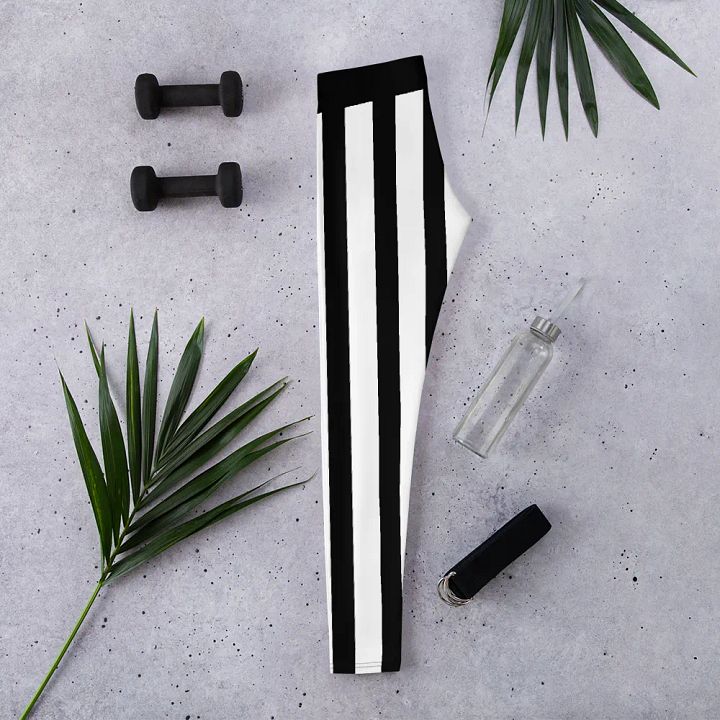Black and White Stripes/All-Over Print Leggings by Sublicolor product image (2)