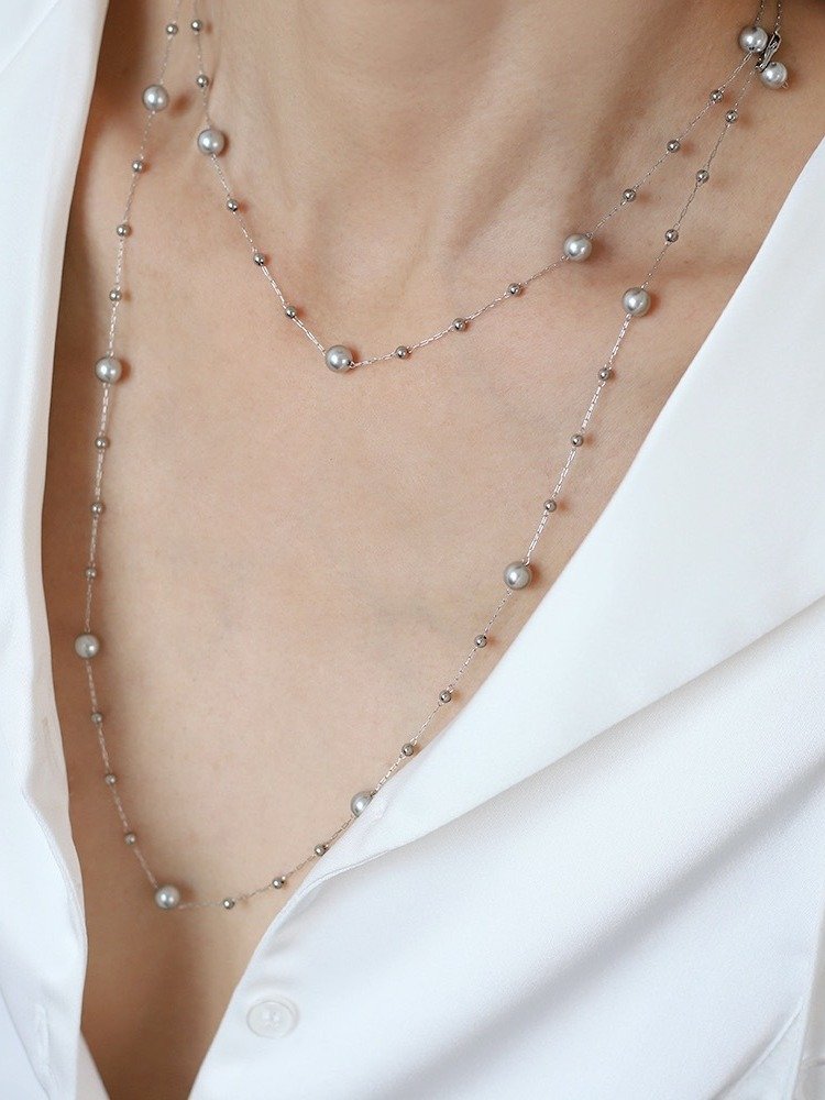 glass Silver pearl Necklace | 18K Gold Plated product image (8)
