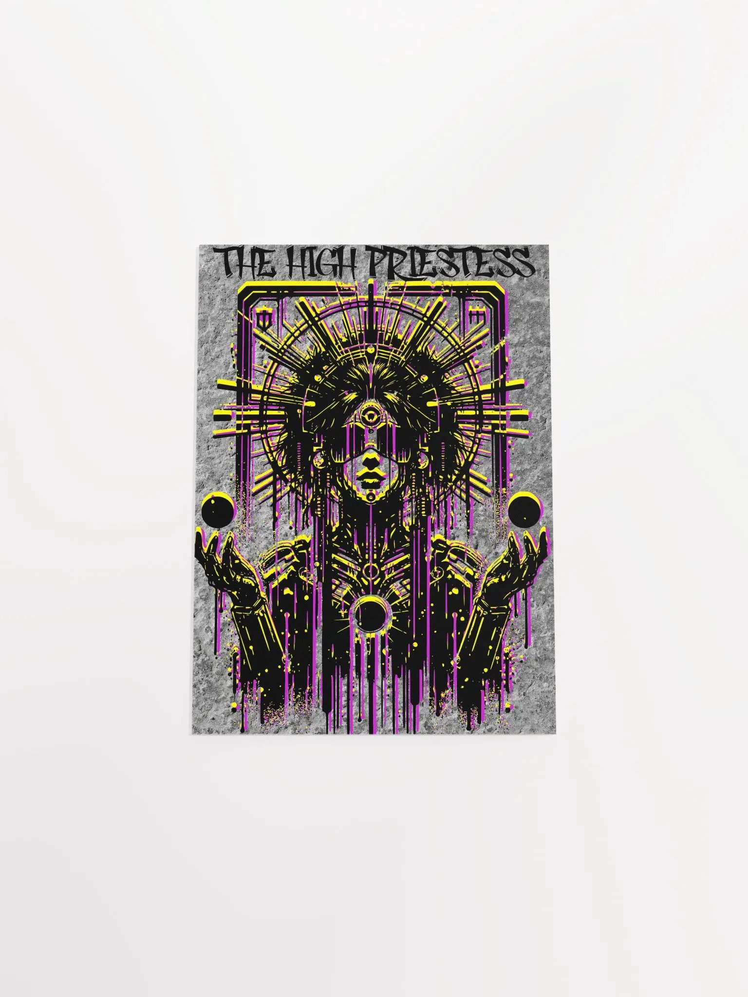 Cyberpunk Tarot Wall Art Poster – "The High Priestess" Card with Crystalline Headdress & Floating Orbs – Futuristic Graffiti Stencil Art Print product image (13)