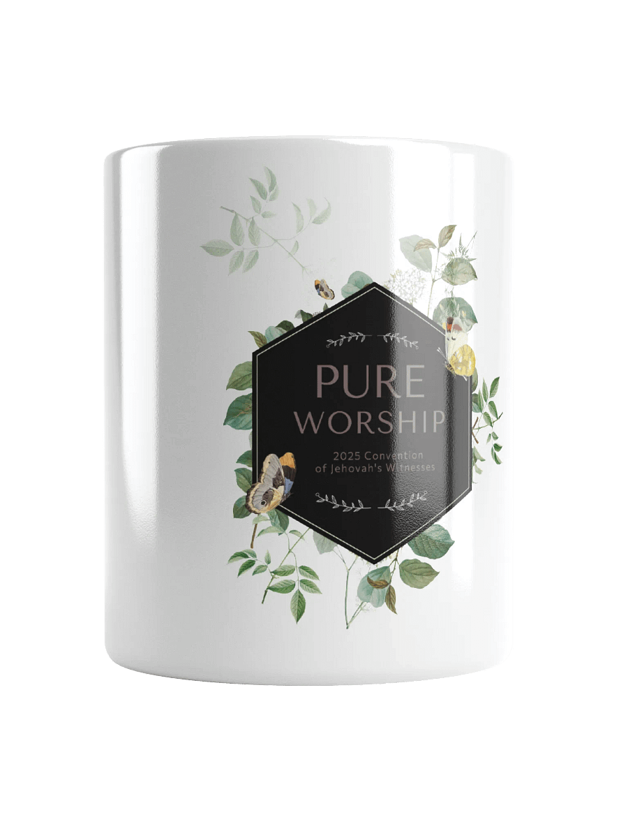 "Pure Worship" 2025 Convention of Jehovah's Witnesses | Botanical White Glossy Mug product image (1)