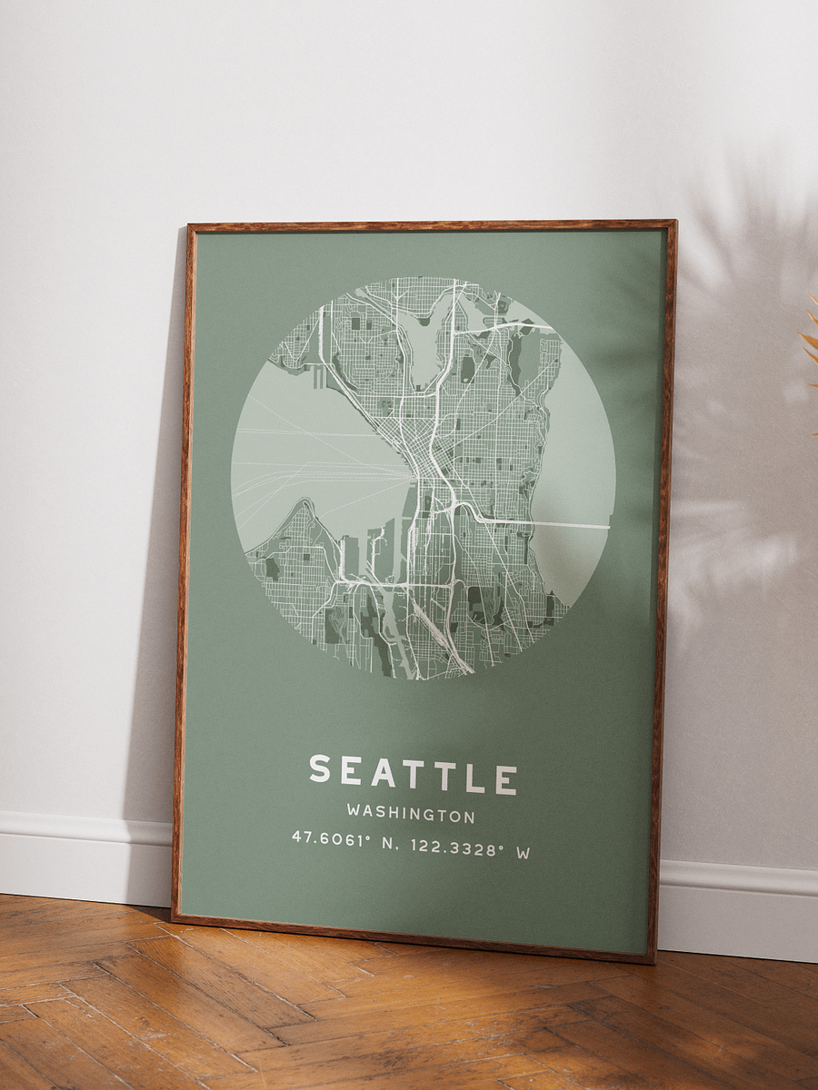 Seattle Street Map Poster – Sage Green Minimalist Circular City Art product image (3)