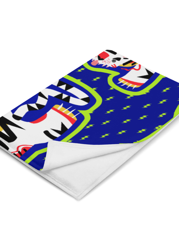 Giant White Electric Tiger Print Blanket on Blue product image (4)