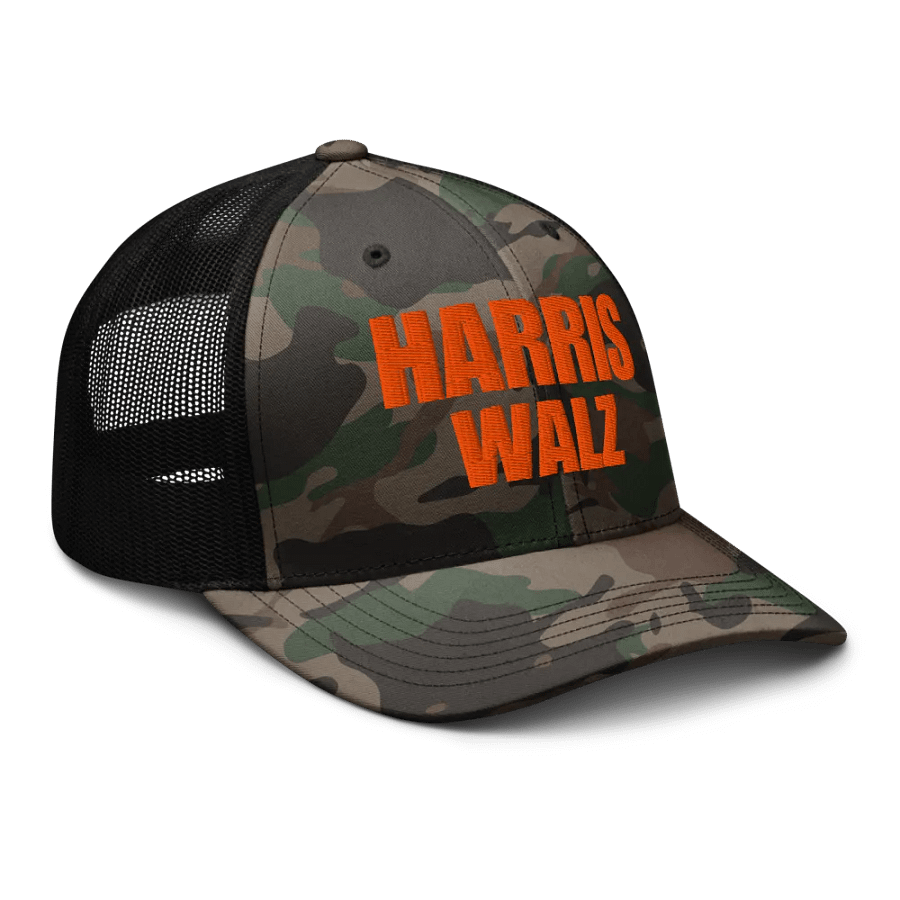Harris Walz Camouflage Trucker Hat, Embroidered Hat product image (7)