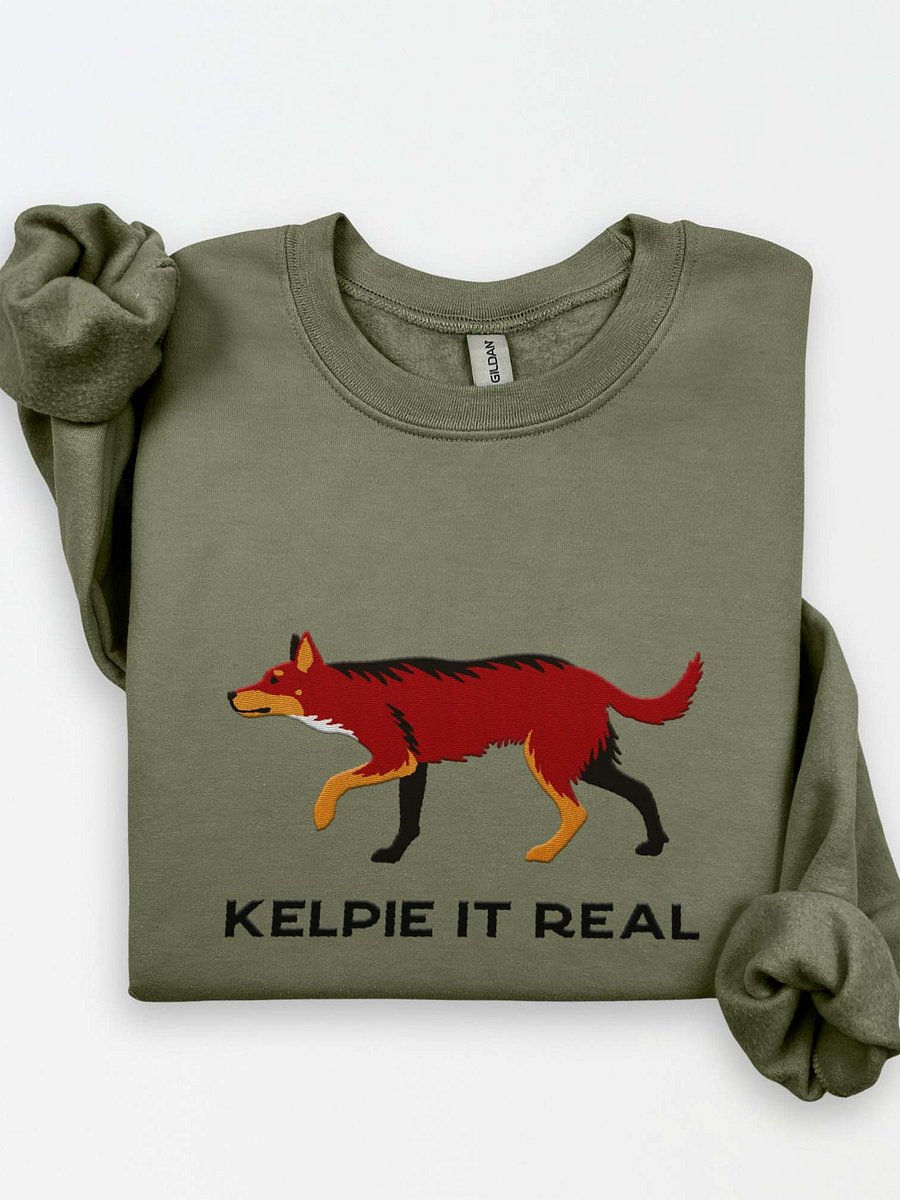 Kelpie It Real Sweatshirt (Embroidered) of an Australian Kelpie(Brown & Tan) product image (1)