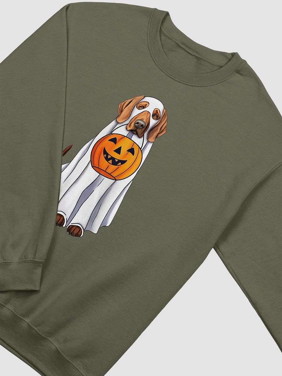 Redbone Coonhound Halloween Sweatshirt | Funny Fall and Halloween Coonhound Wearing Ghost Costume with Pumpkin Basket product image (22)