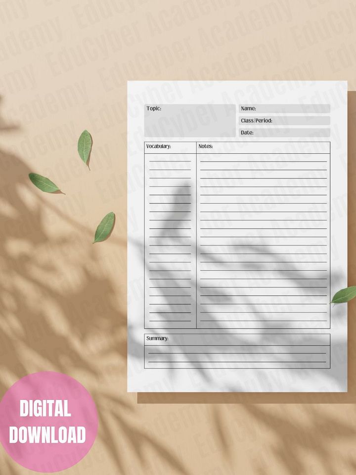 Cornell Notes Template Printable | 8.5x11 Study Guide PDF for Students & Teachers product image (2)