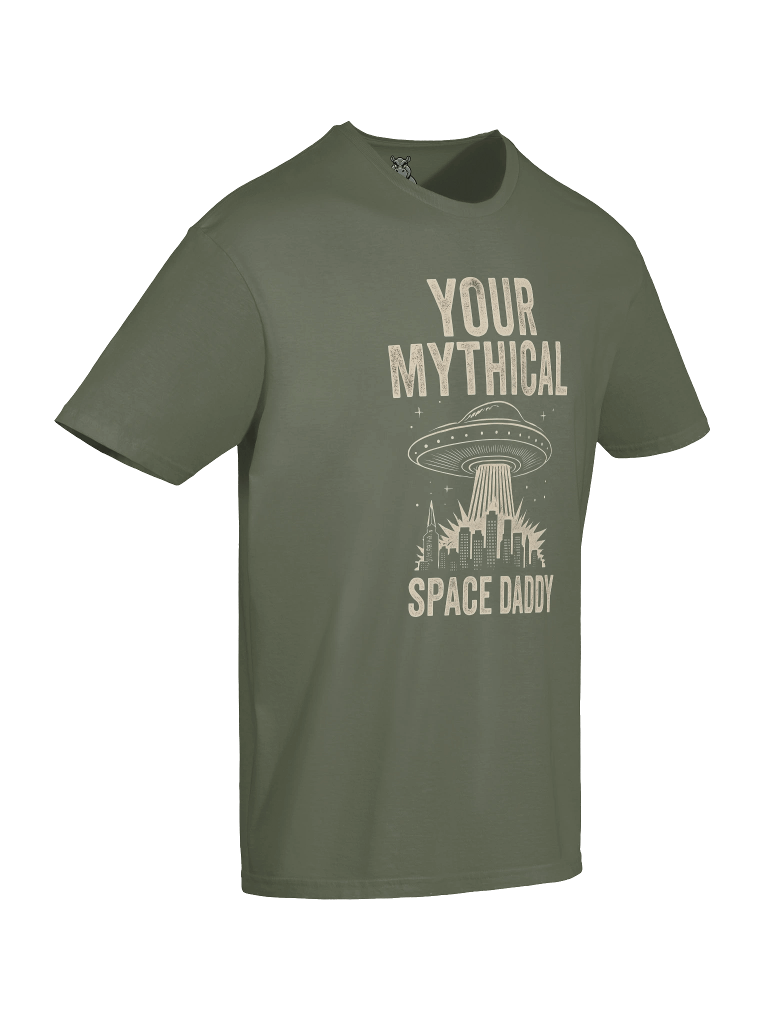 "Your Mythical Space Daddy" T-Shirt – Dark Sci-Fi Cityscape Graphic Tee | Funny Sarcastic Alien Humor Shirt product image (4)