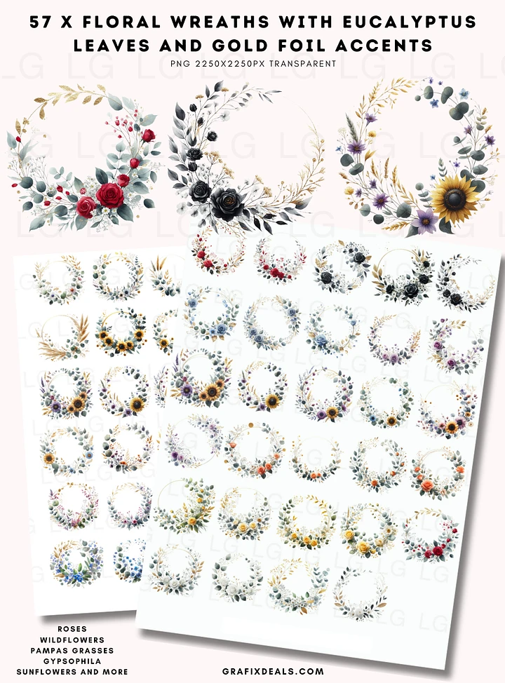 Graphics Bundle - 57 x Floral Wreaths - Commercial POD Use product image (1)