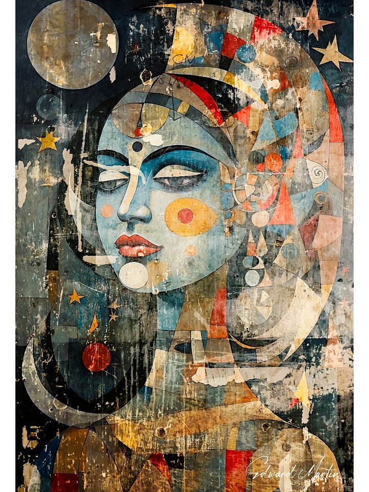 'Moon Goddess' by Edward Martin- Mixed Media Collage-Vibrant Matte Paper Poster product image (1)