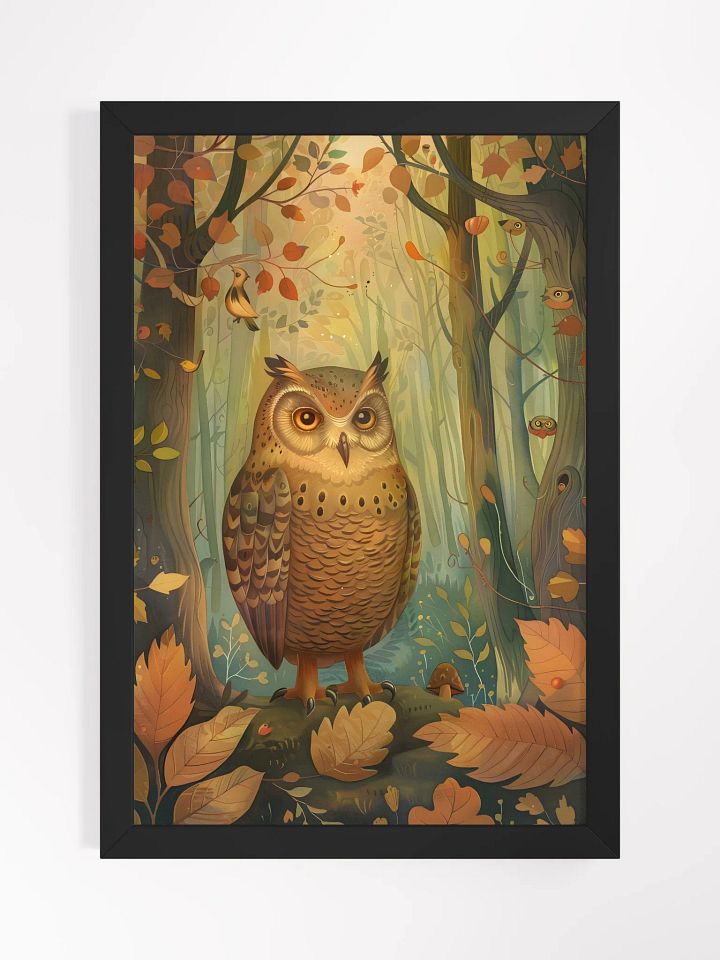Whimsical owl perched in enchanted forest scenery. product image (1)