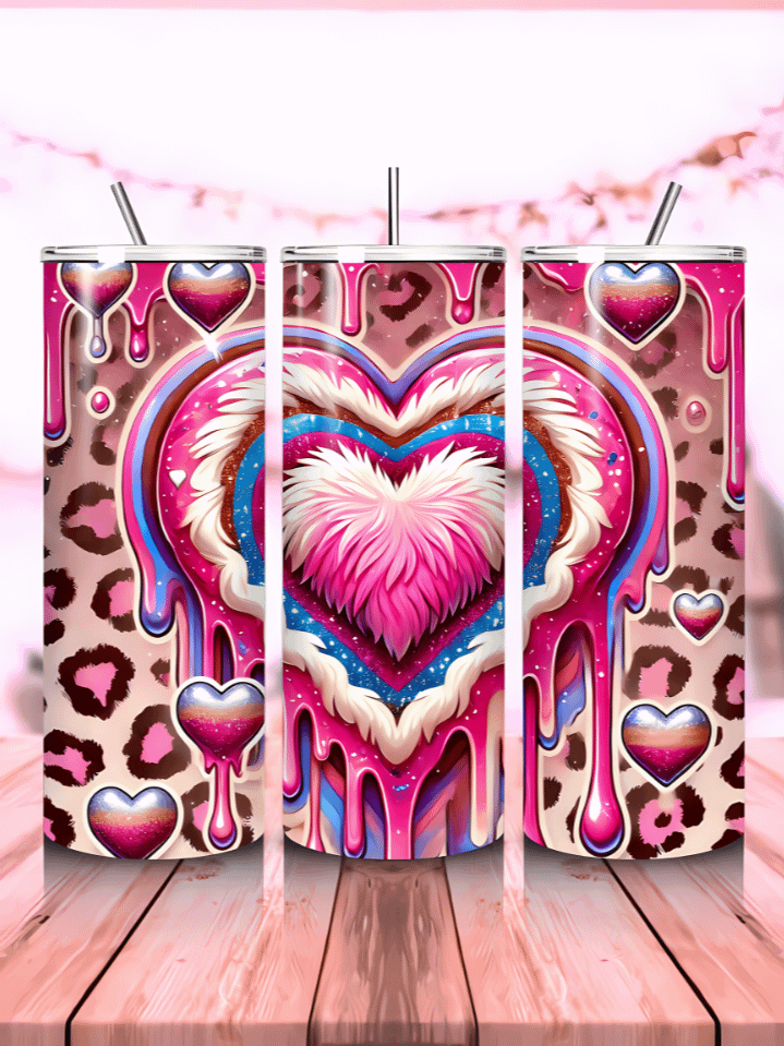 Romantic Highland Cow Tumbler Wrap – 20oz Skinny Valentine's Day Sublimation PNG – Heart-Themed Design – Instant Digital Download product image (1)